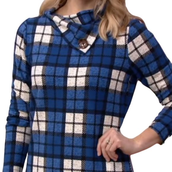 Denim & Co Printed Brushed Heavenly Jersey Cowl Neck Tunic  9568 - Picture 2 of 3